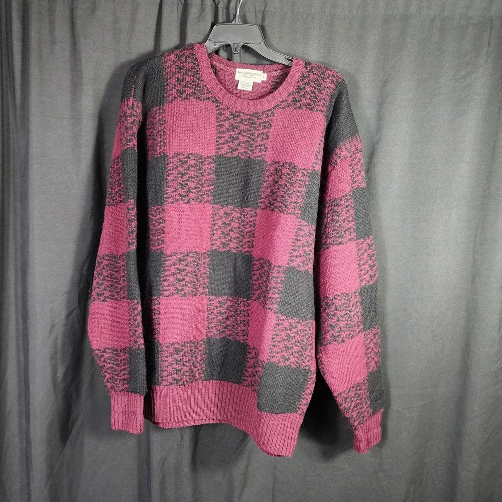 Vintage 1990s Abercrombie & Fitch 100% Wool Sweater Large Checkered Rustic‎
